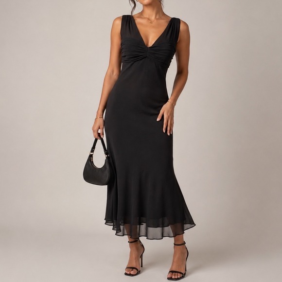 Jones New York Dress Dresses & Skirts - JONES NEW YORK Vtg 90s Silk Midi Maxi Dress 8 Black Tie Whimsigoth Fairy